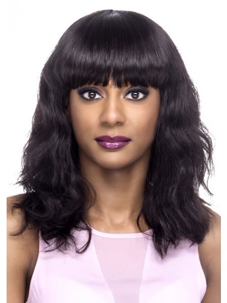 New Design 100% Remy Natural Human Hair Wig With Full Bangs