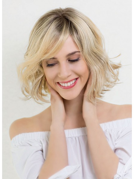 Cute Blonde Short Bob Wigs with Waves For Ladies