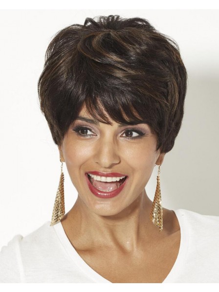 Cute Human Hair Pixie Wig With Wavy Layers And A Tapered Back