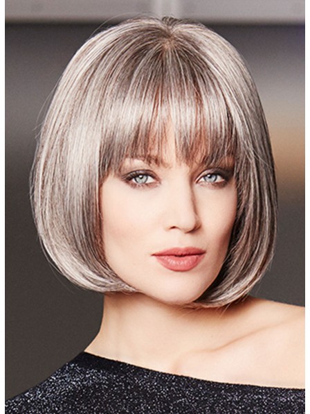 Lace Front Mono Top Sleek Grey Bob Wig Natural Look