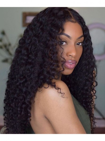 Popular Black 18 Inch Deep Curly Lace Front Human Hair Wigs