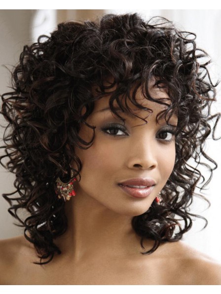 Unique Capless Curly Shoulder Length African American Wig