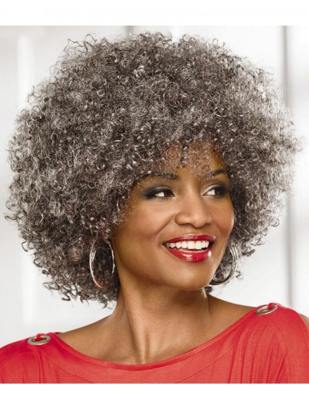 Big Afro Old Women's Capless Grey Wig Fast Ship