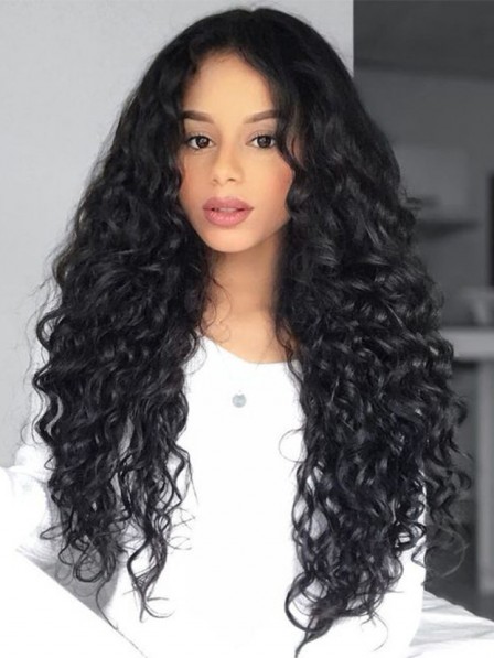 Black Lace Front Long Curly 100% Human Hair Wigs New Design