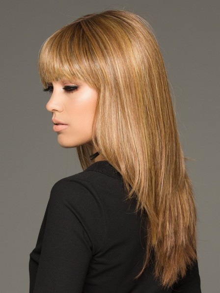 Trendy Blonde Long Sleek Women Straight Wig With Full Bangs