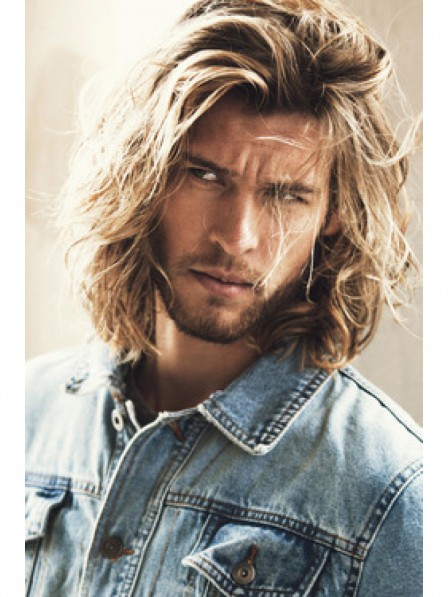 Latest Blonde Men's Wavy Long Hair Wigs Capless New Style