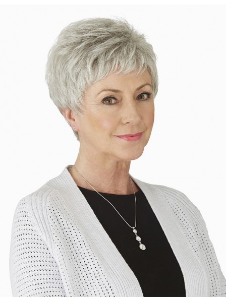 Cute Short Pixie Grey Hair Wig For Older Ladies