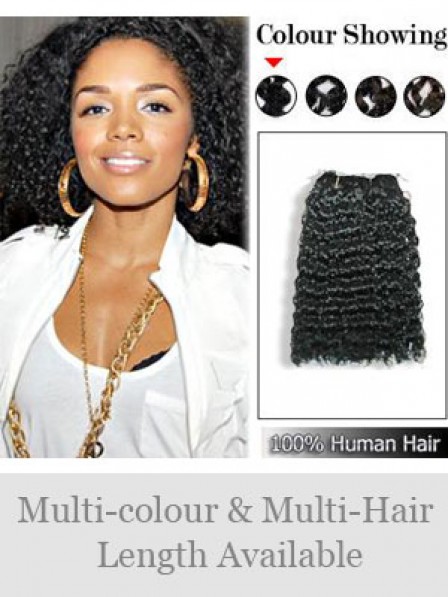 Ladies Curly Black Human Hair Weft Hair Extensions All Length