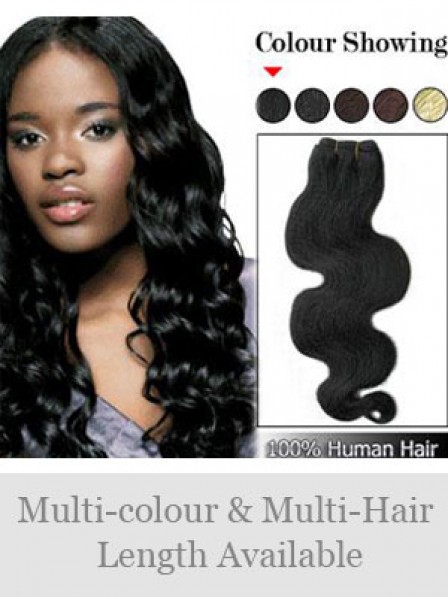 Popular Wavy Black 100% Human Hair Weft Hair Extensions