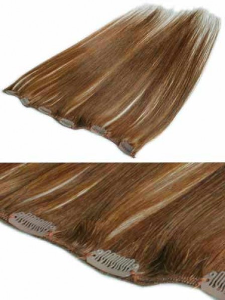 Straight Auburn 100% Human Hair Clip In Hair Extensions