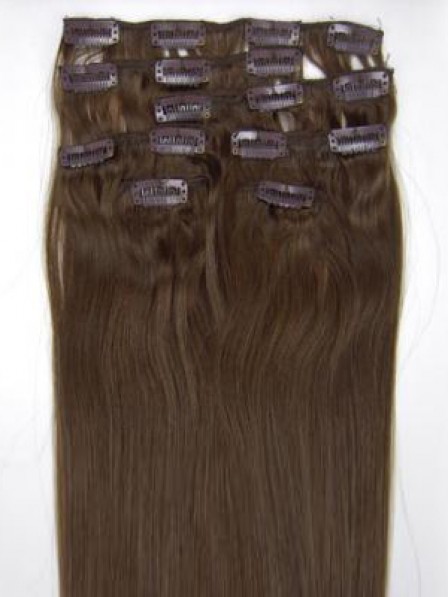 Straight Brown Human Hair Clip In Hair Extensions All Length