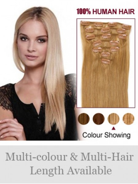 Straight Blonde 100% Human Hair Clip In Hair Extensions