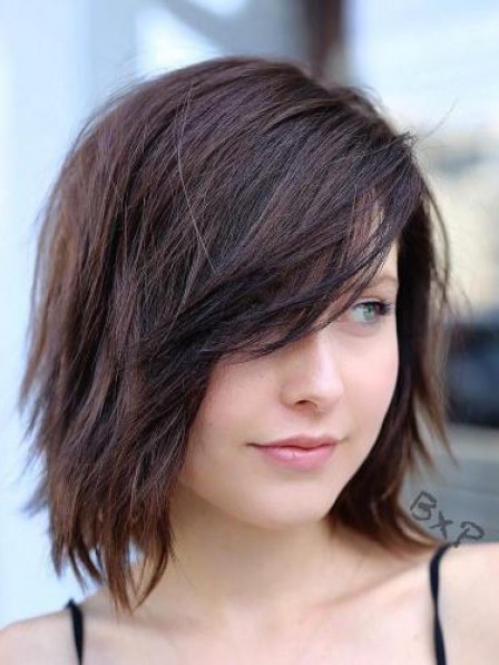 Hot Sale Lace Front Straight Human Hair Bob Wigs With Side Bangs