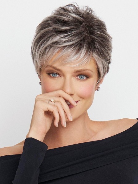 Trendy Lace Front Mono Top Short Boycut Grey Hair Wig