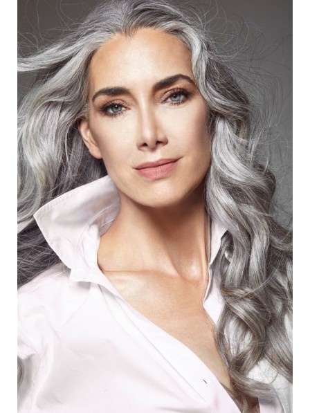 Long Body Wavy Silver Grey Wigs Lace Front