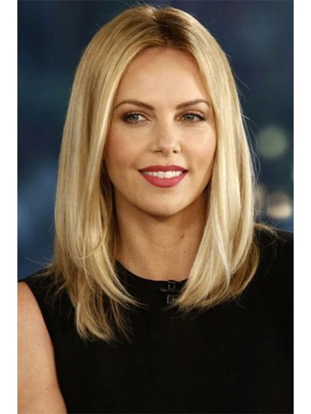 Medium Straight Blonde Lace Front Mono Top Human Hair Wig