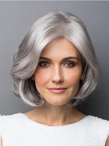 Natural Wavy Bob Style Grey Hair Wig For Women