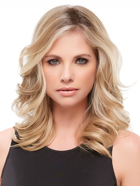 16" Wavy Blonde 100% Human Hair Mono Hair Pieces for Perfect Fit