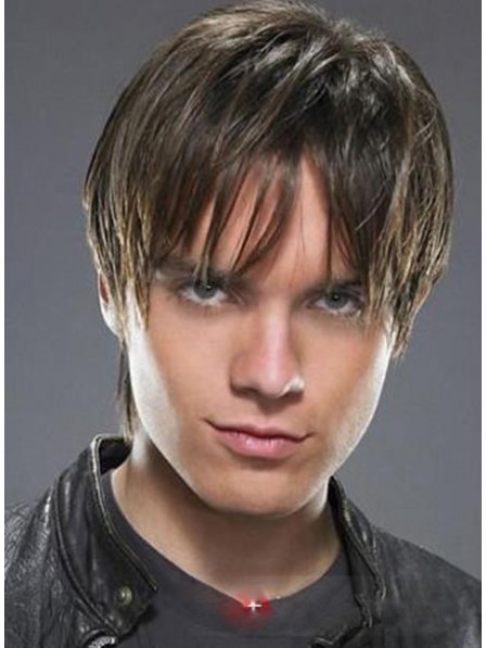 100% Human Hair Short Capless Mens Wig With Bangs Natural Look