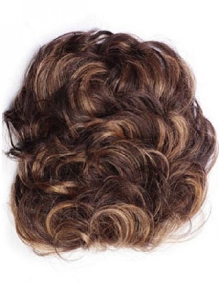4" Curly Brown 100% Human Hair Hair Pieces for Ladies