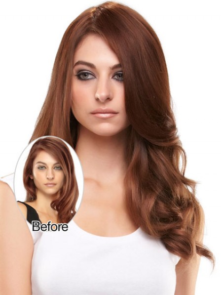 Easy Wear Wavy Auburn 100% Human Hair Mono Top Hair Piece