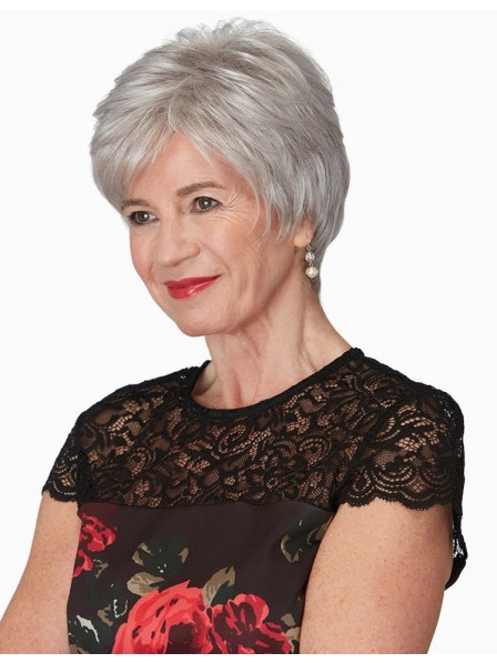 New Short Pixie Cut Grey Wig For Older Ladies