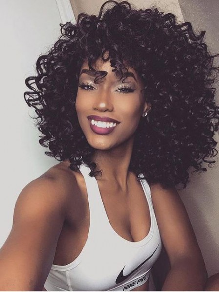 Simple Big Afro Curly Synthetic Gair Wigs for Black Women