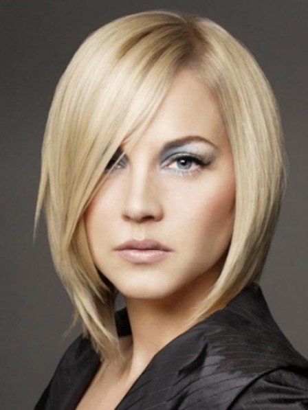 Smooth Lace Front Straight Real Hair Blonde Bob Wigs