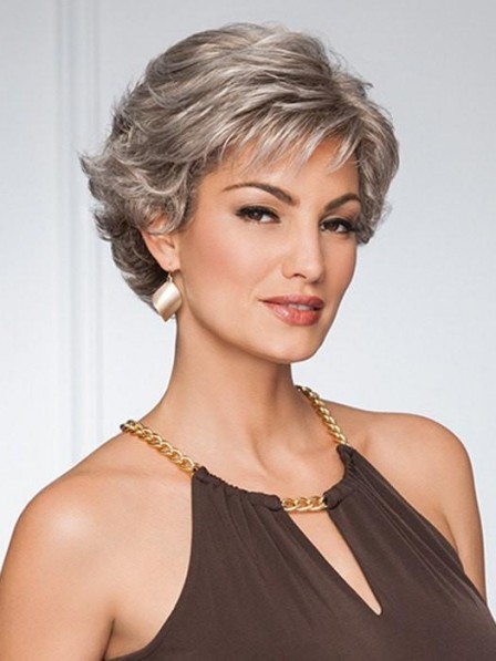 Modern Ladies Cropped Soft Layers Short Grey Wigs