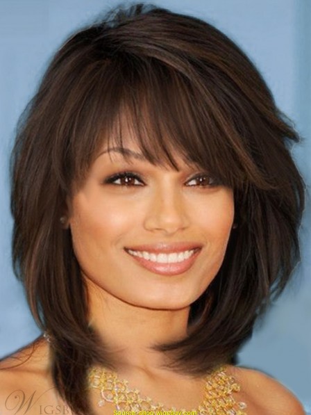 Sweet Layered Bob Mid-Length Straight Capless Human Hair Wigs