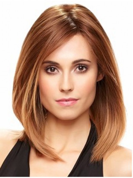 Shoulder Length Red Straight Lace Front Human Hair Wig Mono Top