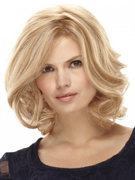 Stunning Lace Front Human Hair Blonde Wavy Monofilament Wig