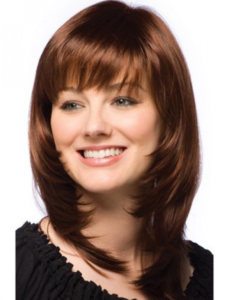 Cute Layered Shoulder Length Straight Human Hair Monofilament Wig