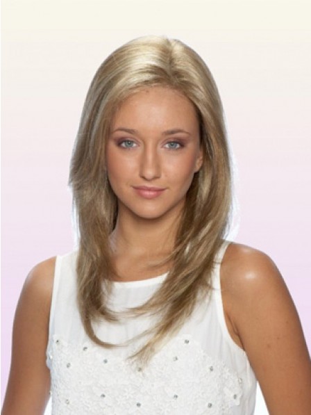 Layered 100% Hand-tied Lace Front Long Straight Women Blonde Wig
