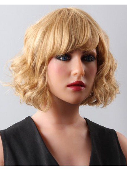 Hot Sale Chin Length Curly Blonde Human Hair Wig for Women