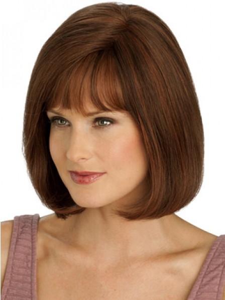 New Arrival 100% Hand-tied Lace Front Bob Straight Wig With Full Bangs on Sale