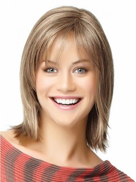 Pretty Ladies Human Hair Straight Capless Hair Wig With Bangs