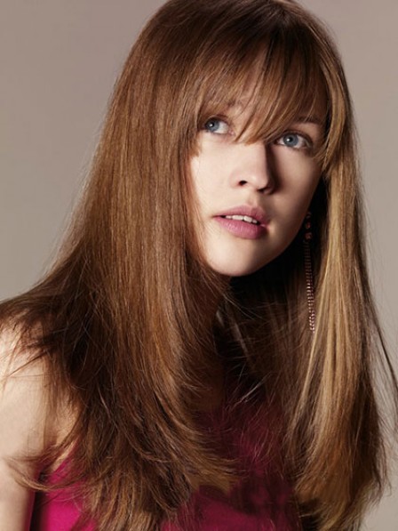 Elegant Naturla Look Long Straight Capless Human Hair Wig With Bangs