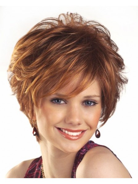 Cheap Layered Synthetic Short Wavy Hair Wig With Bangs