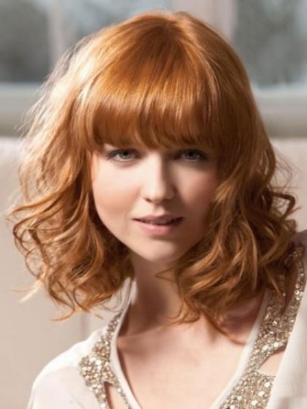 Cute Shoulder Length Synthetic Wavy Wig With Bangs Hot Sale
