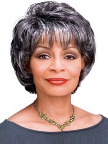 Short Wavy Capless Grey Hair Wig With Bangs