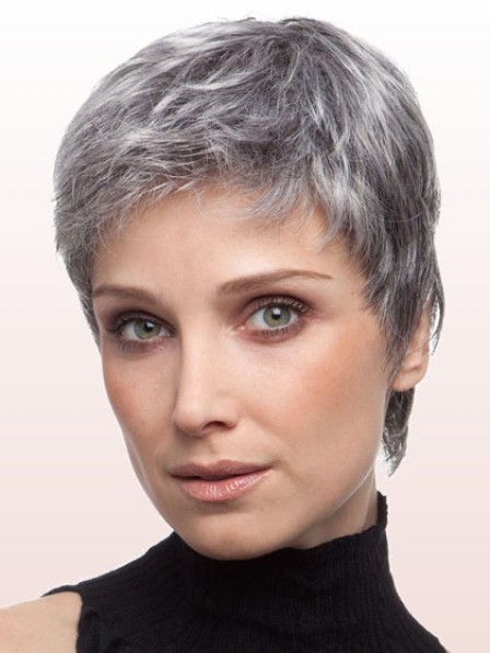 Old Ladies Cropped Straight Synthetic Grey Hair Wig