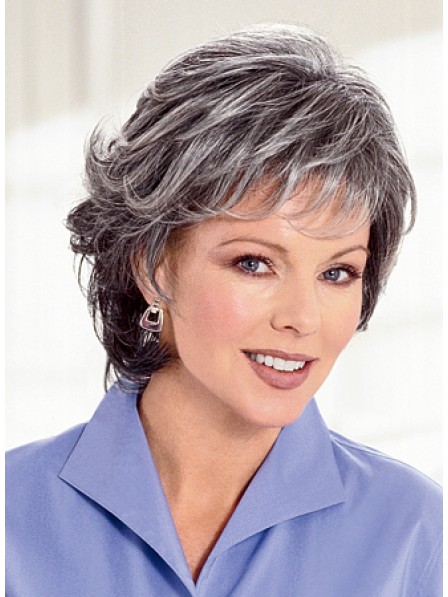 Fashion Capless Grey Wavy Women Hair Wig With Bangs