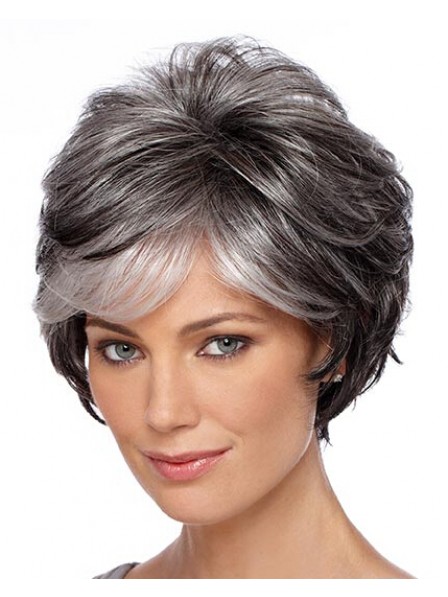 Capless Wavy Short Grey Synthetic Hair Wigs