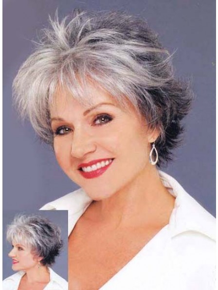 Cheap Short Layered Grey Capless Hair Wigs