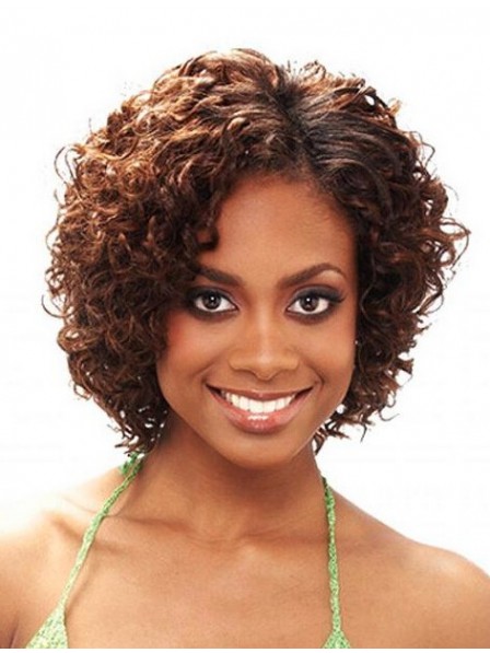 Lady Short Curly Lace Front Human Hair African American Wig